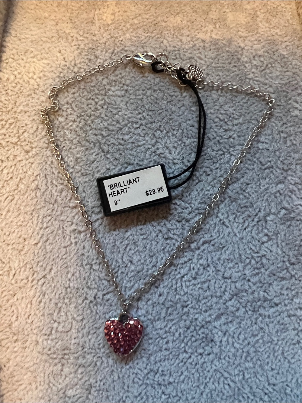 Brilliant Heart Pink Crystal Heart anklet - Silver Chain